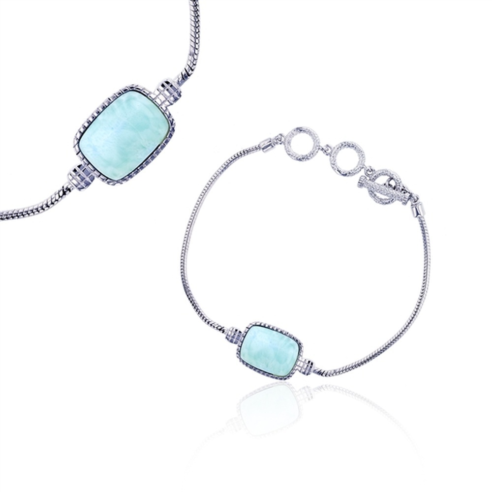 925 Sterling Silver Larimar Rectangle Shape Toggle Bracelet Toggle 7.63 gm